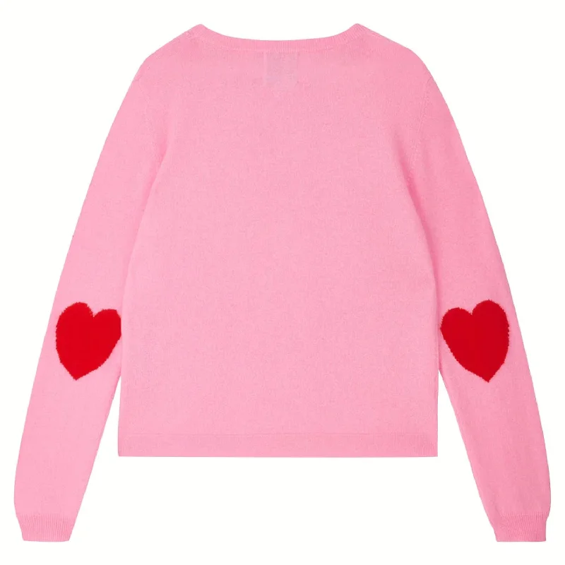 Trendy winter sweaters Heart Patch Crew In Flamingo Red