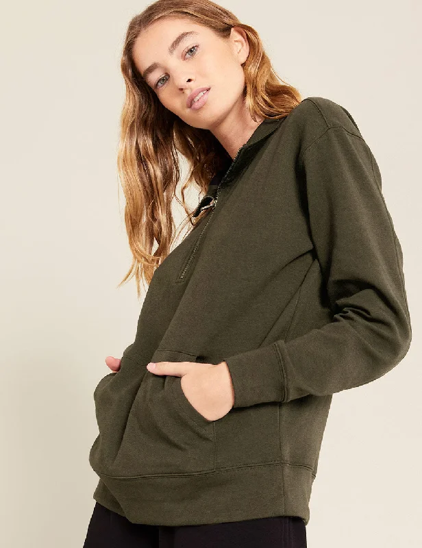 simple trendy T-Shirts women Unisex Quarter Zip Sweater - Dark Olive