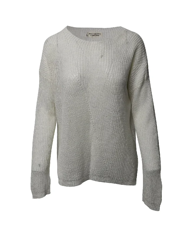 Stylish cardigans Nili Lotan Knitted Mesh Sweater in White Linen