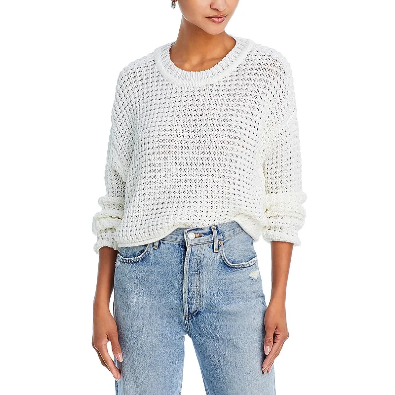 Wool sweater cardigans Womens Waffle Knit Crewneck Crop Sweater