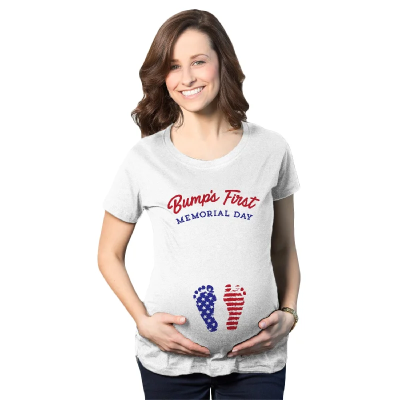 cotton basic T-Shirts women Bump's First Memorial Day Maternity T Shirt