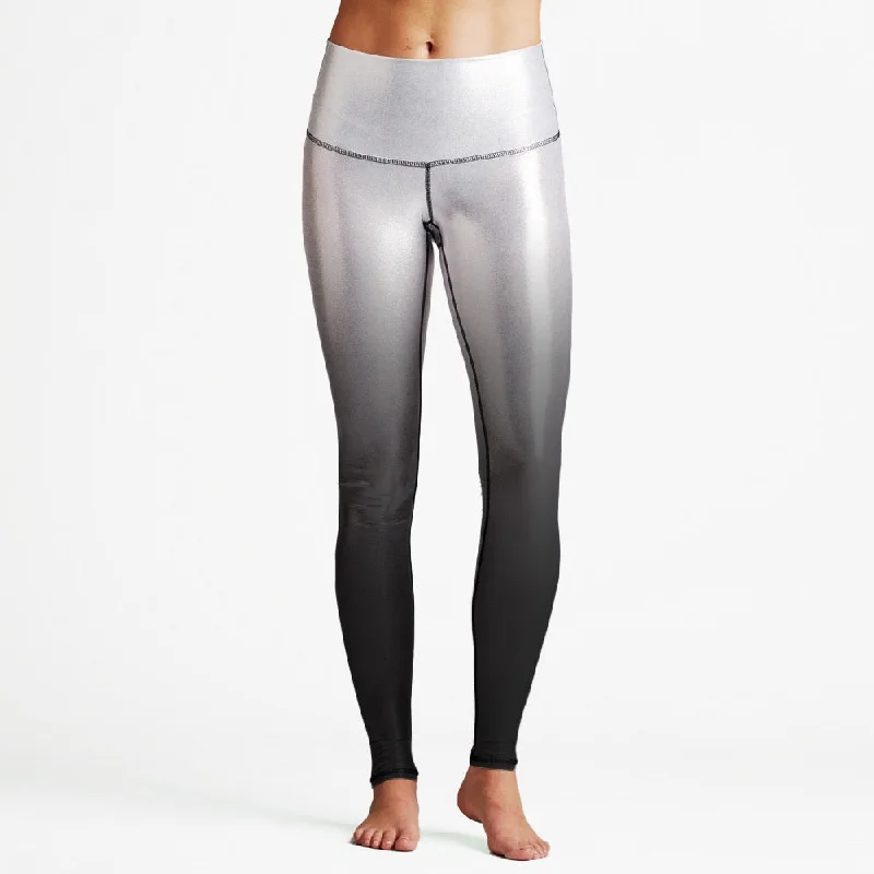 leggings for cool weather training Silver / Black Foil High Waist Womens Yoga Leggings