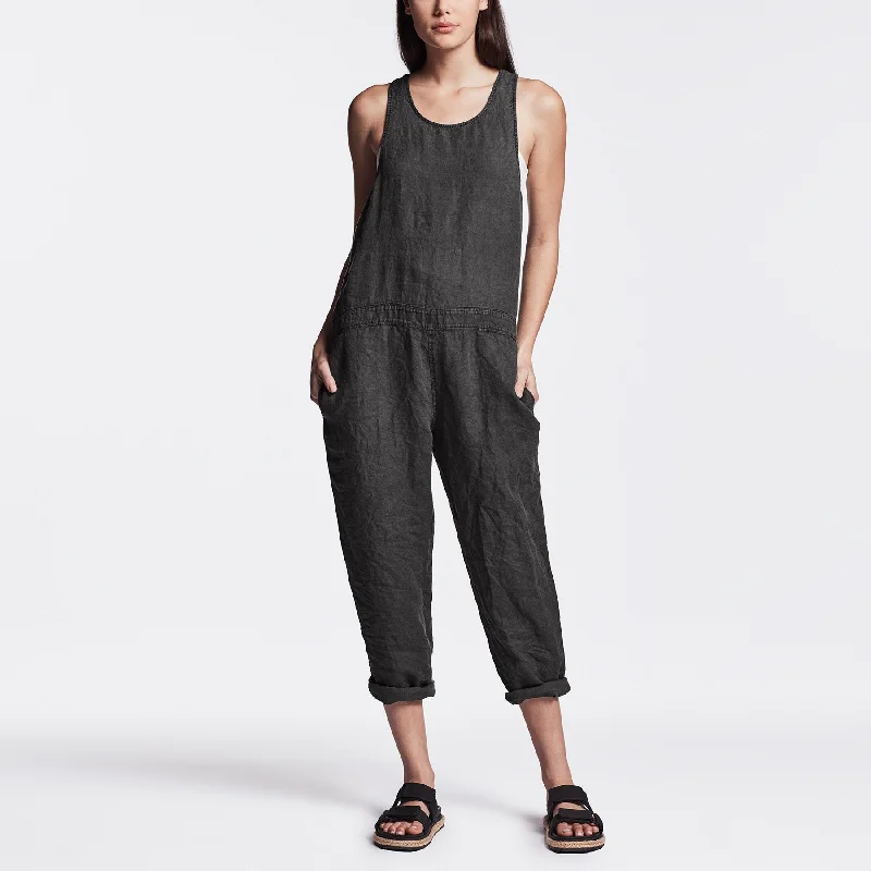 Comfortable T-shirt Women's Top Linen Racerback Romper - Carbon Pigment