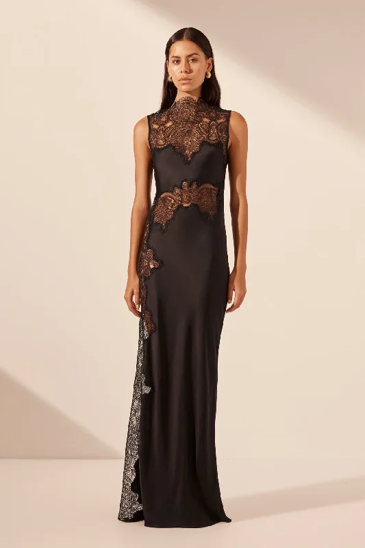 backless dresses & jumpsuits JAMILA LACE HIGH NECK MAXI DRESS - BLACK