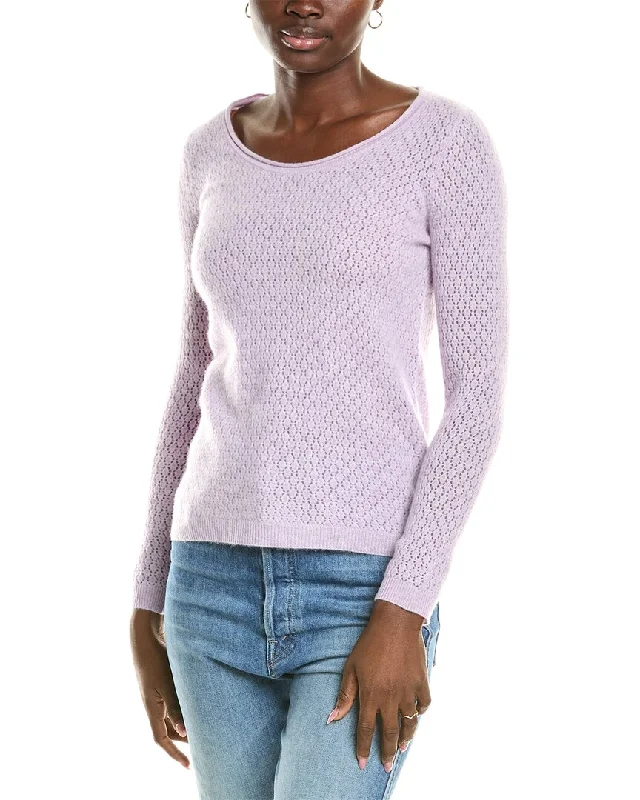 Casual fitted sweaters Sofiacashmere Pointelle Scoop Neck Cashmere Sweater