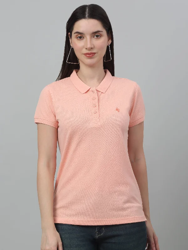 eco-friendly summer T-Shirts women Women's Casual Regular Short Sleeve Peach Polo neck  T-Shirt