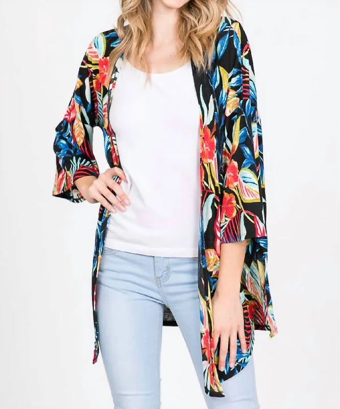 Chic casual sweaters Open Cardigan With Side Slit In Tropical Floral