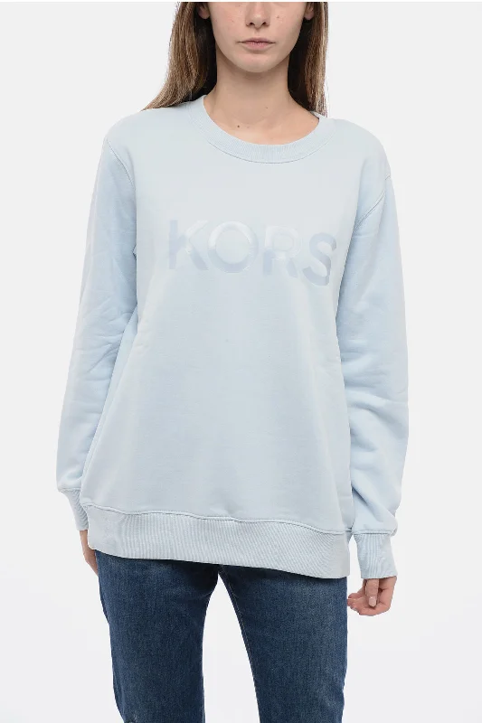 Cozy high-neck cardigans Michael Kors Crew Neck Fleeced Cotton Blend Sweatshirt with Printed Logo S Standard size