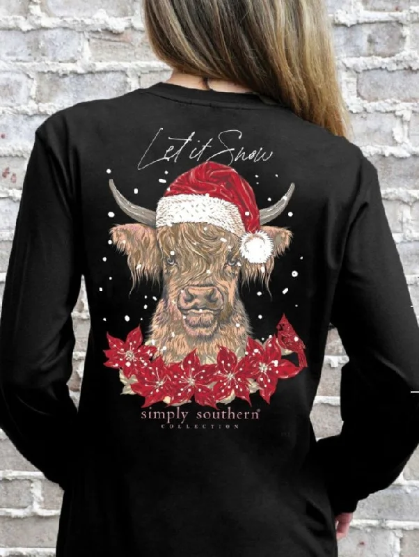 personalized cotton T-Shirts women Simply Southern Let it Snow Long Sleeve