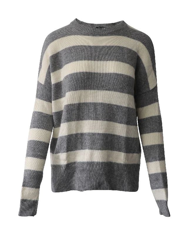 Comfortable maternity sweaters Theory Karenia Striped Sweater in Grey and Cream Cashmere