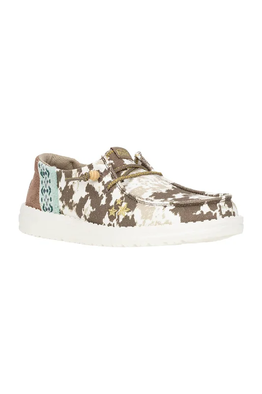 Boho Chic Women's Top HEYDUDE Women’s Wendy Disco Cow Print Shoes in Tan | 41876-265