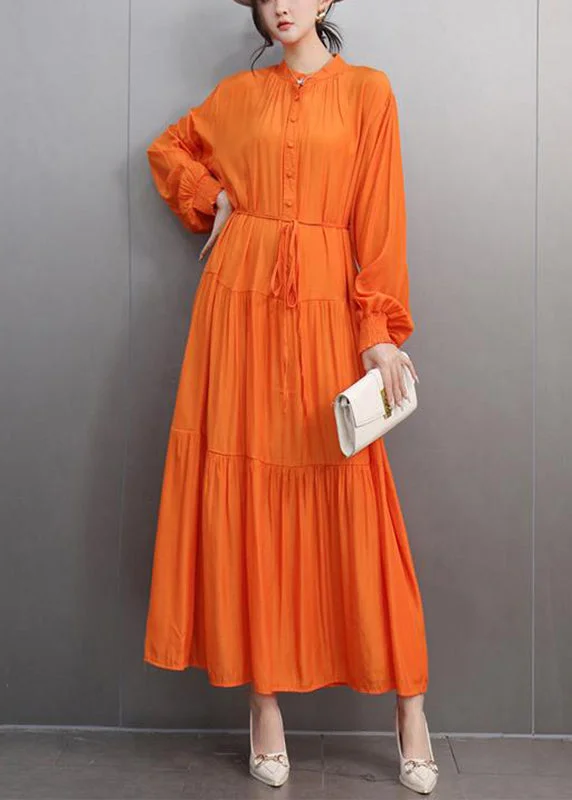 festival dresses & jumpsuits Fine Orange O-Neck Patchwork Tie Waist Long Dresses Spring