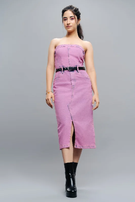 color block jumpsuits & dresses Pink Dyed Strapless Denim Dress