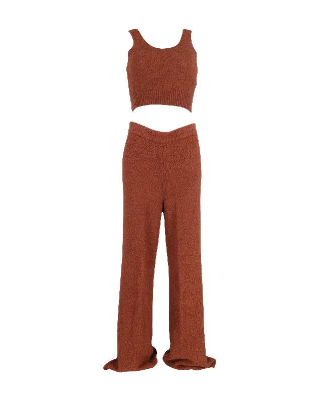 Trendy knitted pieces Reformation + Net Sustain Isle Bouclé Cropped Top And Wide-Leg Pants Set in Brown Organic Cotton