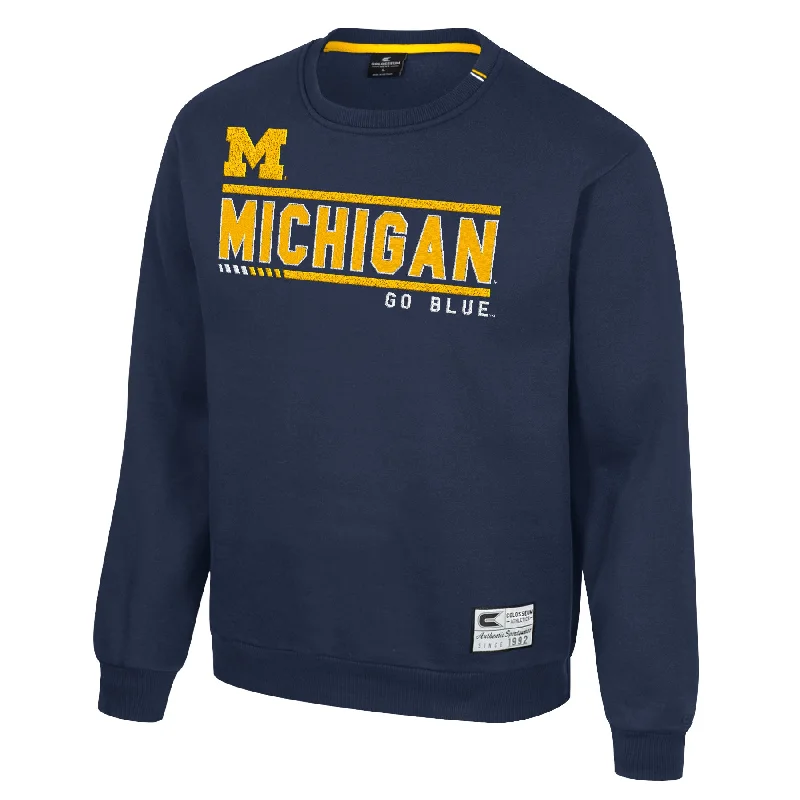 Summer Casual Women's Top Michigan Wolverines Adult Navy Colosseum Crew Neck