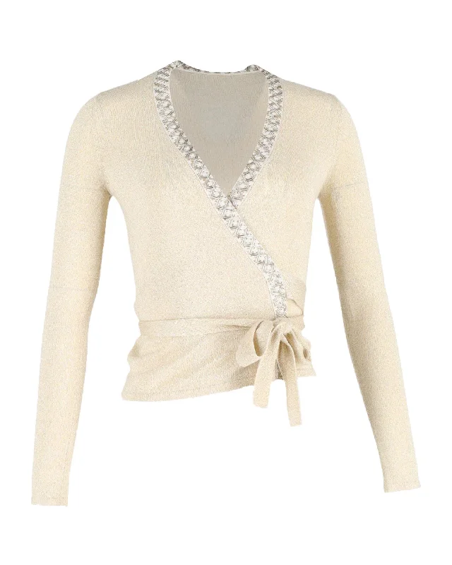 Trendy warm sweaters Diane von Furstenberg Shimmer-Knit Ballerina Wrap Cardigan in Gold Rayon