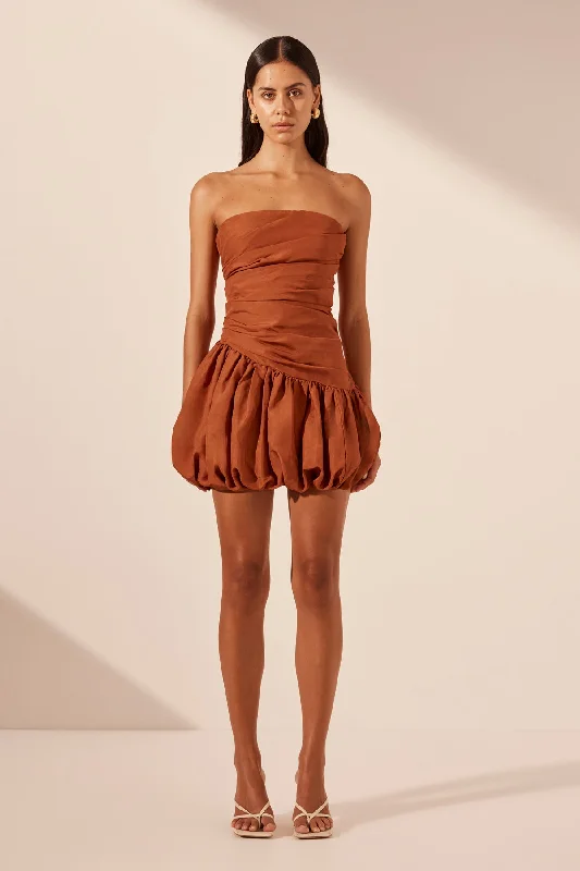 comfy rompers & dresses CELESTE STRAPLESS BUBBLE MINI DRESS - RUST