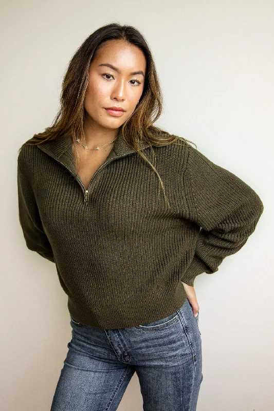 Tank Women's Top Quarter Zip Henley Sweater for Women in Olive | FW1656-OLIVE