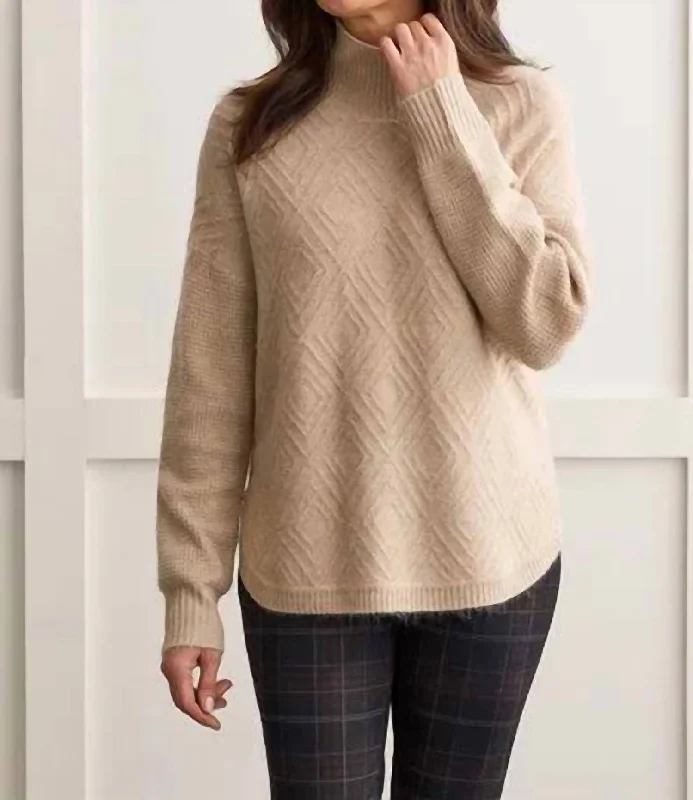 Trendy women’s sweaters Long Sleeves Mock Neck Sweater In Oatmeal