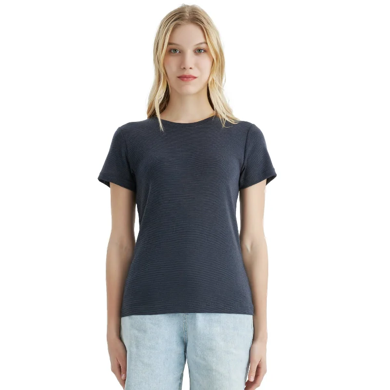 basic white T-Shirts women Women's Merino 200g Short Sleeve T-Shirt Black Gray Stripes