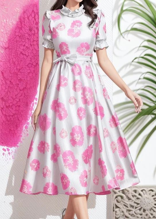 sophisticated jumpsuit dresses & dresses Boho Pink Ruffled Tie Waist Silk Long Dresses Summer