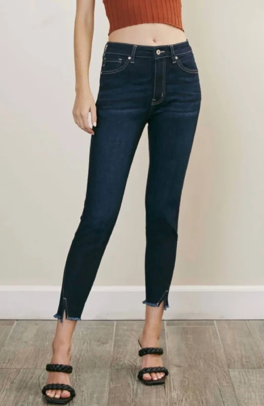 leggings for weekend brunch Shanna Split Hem Jeans In Dark Wash