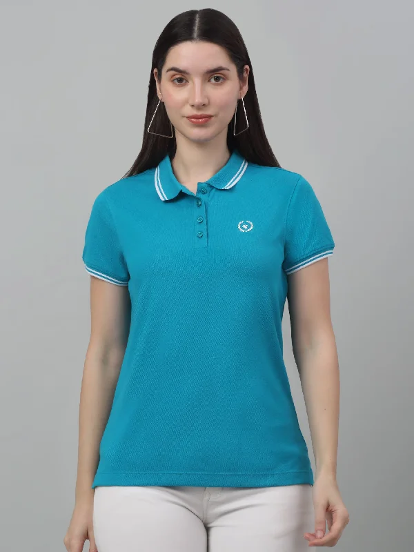 sports T-Shirts for women Women's Casual Regular Short Sleeve Blue Polo neck  T-Shirt