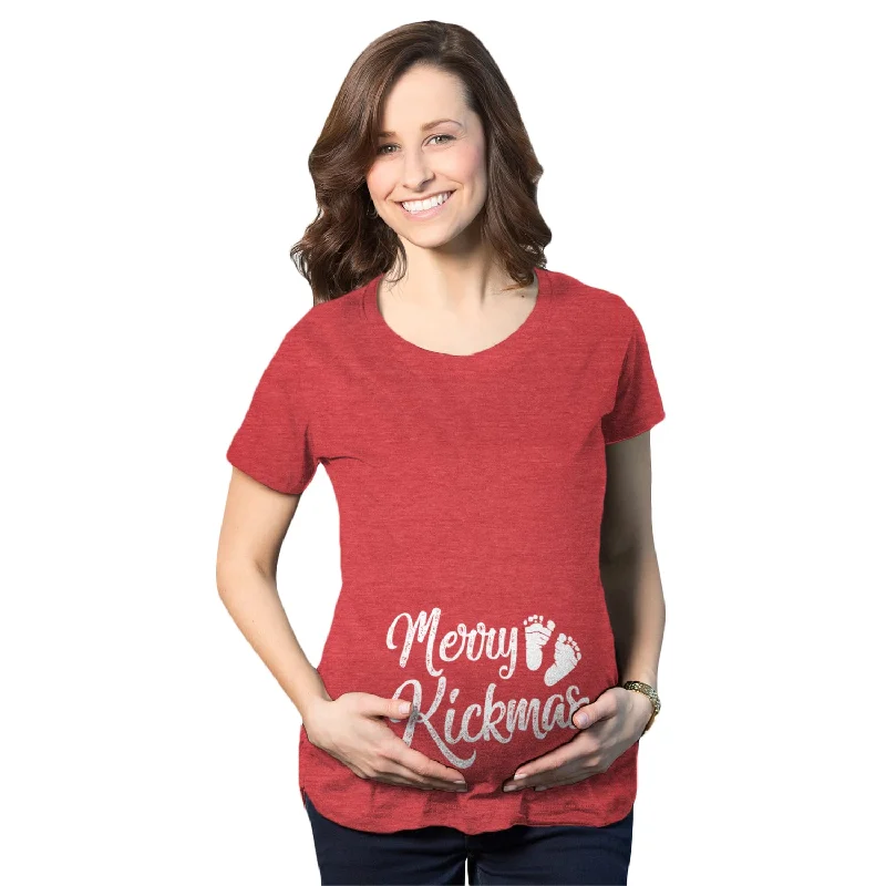 boho T-Shirts for women Merry Kickmas Maternity T Shirt