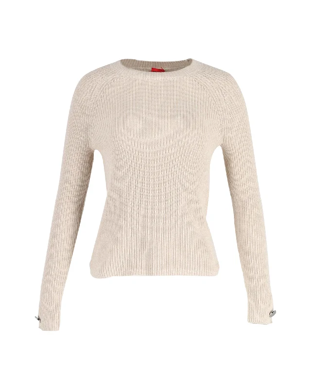 Stylish chunky sweater pieces Hugo Boss Knitted Crewneck Sweater in Beige Cotton