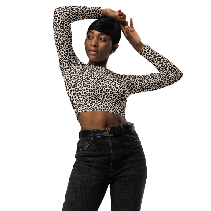 leggings for working out at home Leopard Recycled Long-sleeve Crop Top