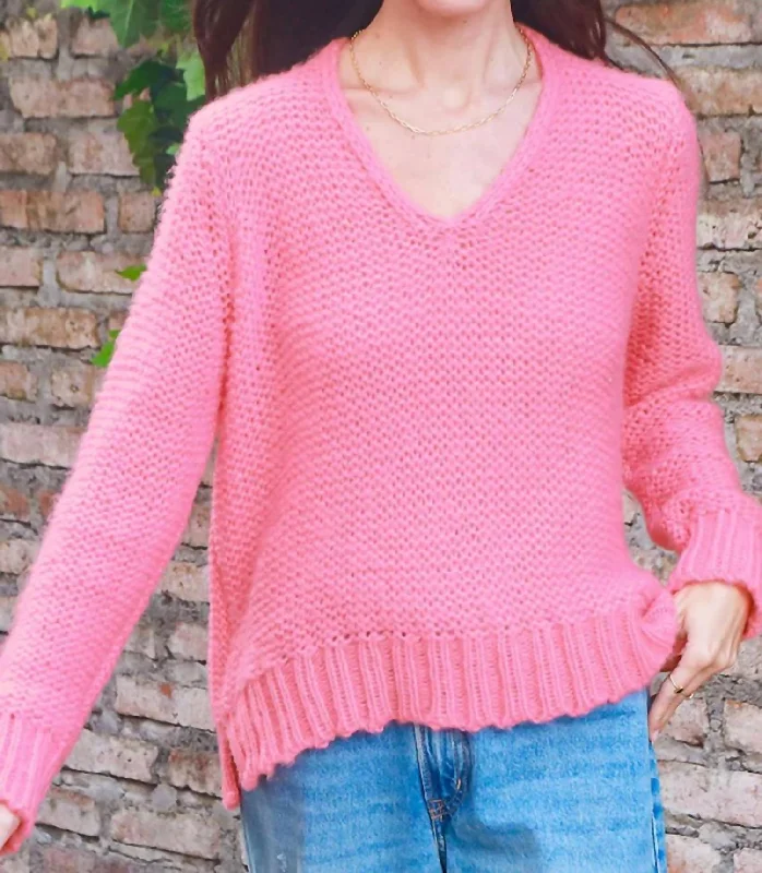 Warm sweater options Christy Reverse V Sweater In Pink