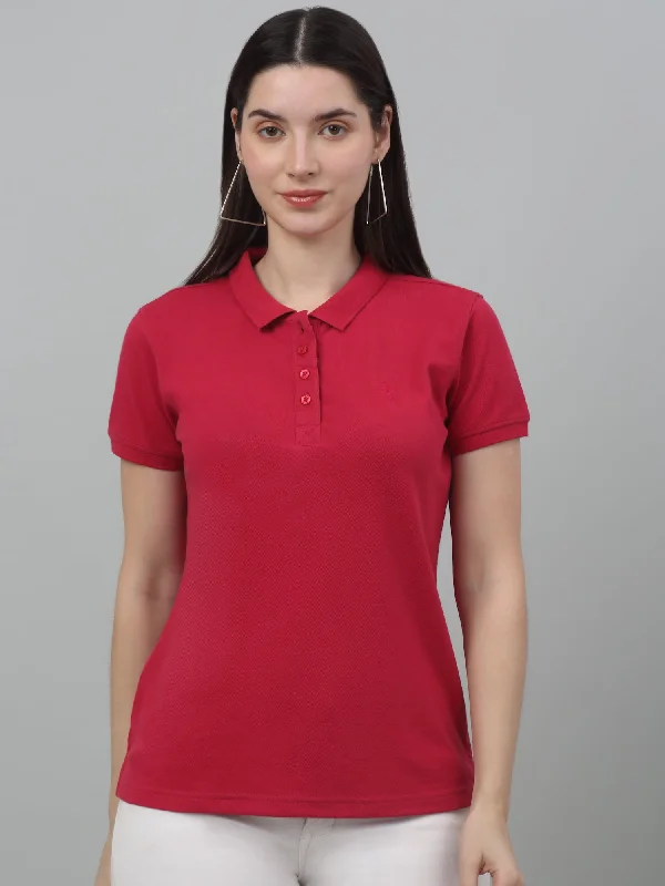 modern casual T-Shirts women Women's Casual Regular Short Sleeve Pink Polo neck  T-Shirt