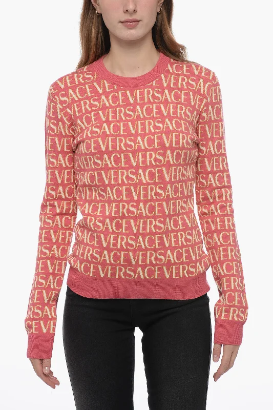 Elegant sweater cardigans Versace Jacquard Sweater with Logo Pattern 40 Italian size