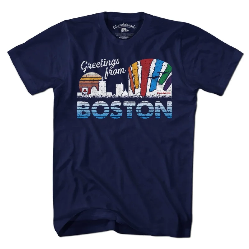 cozy casual T-Shirts women Greetings From Boston T-Shirt