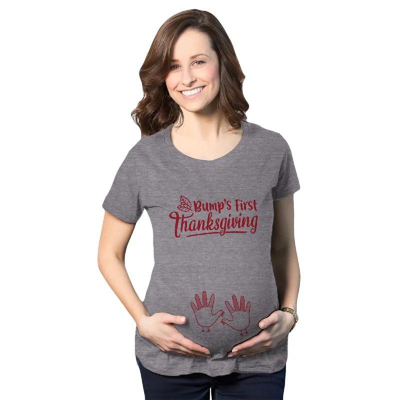 graphic cotton T-Shirts women Bump's First Thanksgiving Maternity T Shirt