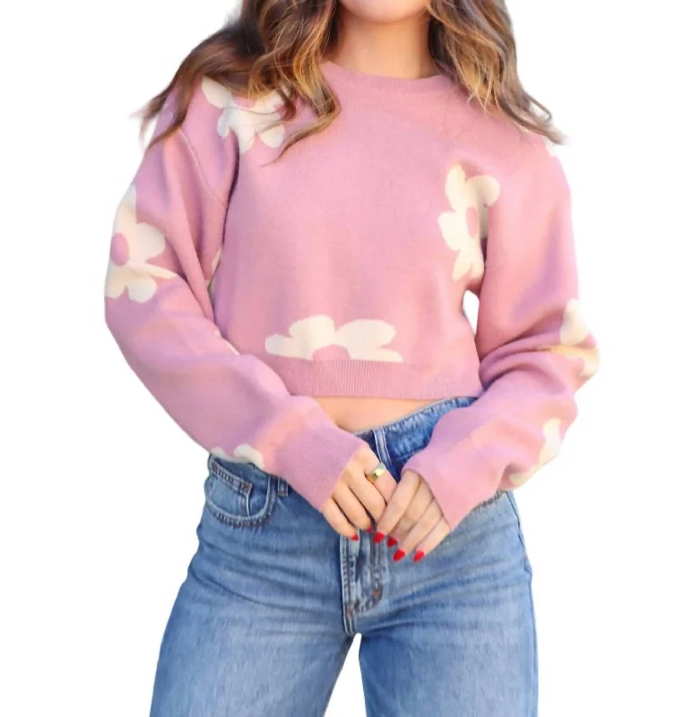 Stylish sweater pieces Picking Daisy Crop Sweater In Pink Cream