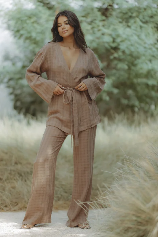 beach jumpsuit dresses & dresses CASEY LINEN SET - MOCHA/CHECK