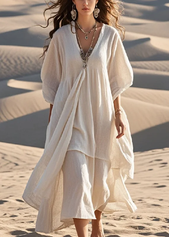 formal dresses & jumpsuits White Cotton Maxi Dresses Asymmetrical Bracelet Sleeve