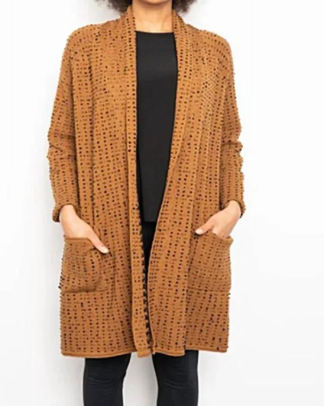 Cozy knitted ponchos Texture Dot Cardigan In Cinnamon