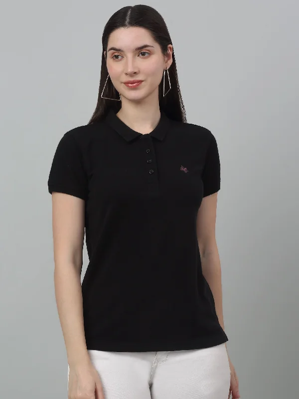 weekend wear T-Shirts women Women's Casual Regular Short Sleeve Black Polo neck  T-Shirt