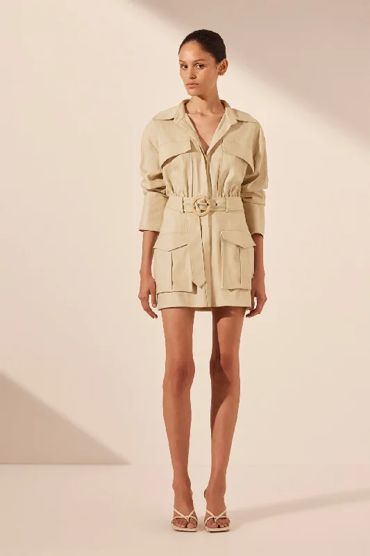 cool dresses & jumpsuits for travel KASBAH UTILITY MINI DRESS - OYSTER