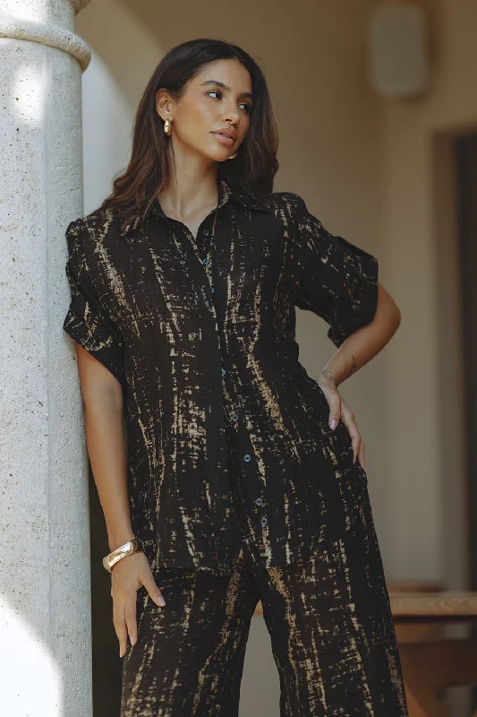 casual wedding dresses & jumpsuits KELLY LINEN BLOUSE - BLACK/GOLD