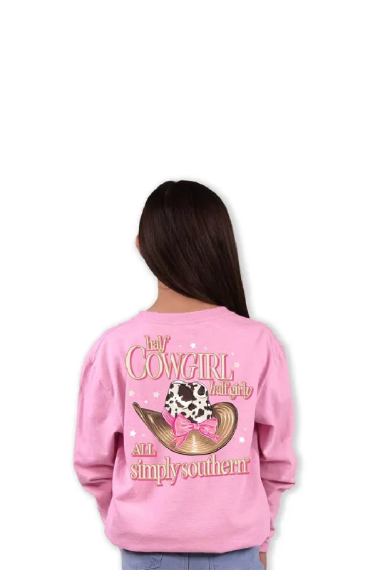 Modern Women's Top Simply Southern Youth Long Sleeve Half Cowgirl Half Girly for Girls in Candy | YTH-LS-GIRLY-CANDY