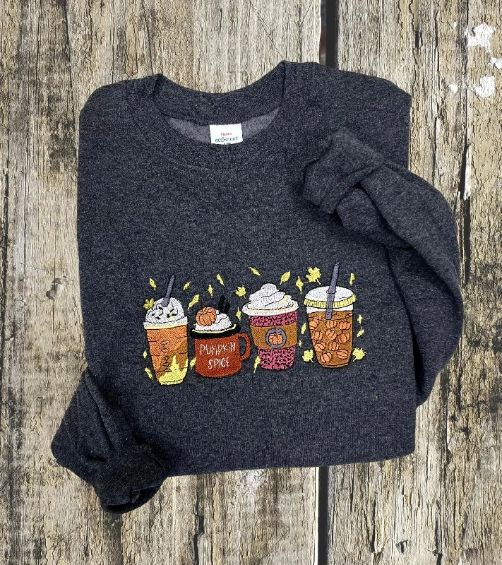 colorful T-Shirts for women Pumpkin Spice Embroidered Crew