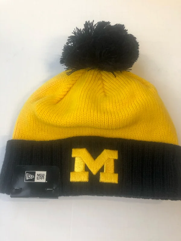 Lightweight Women's Fashion Top Michigan Wolverines New Era Navy and Gold Winter Hat with Pom