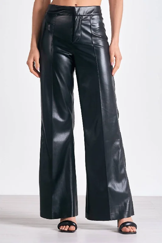 leggings for marathon runners Vegan Leather High Waist Flare Pants In Faux Black