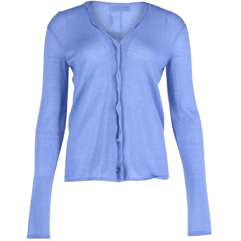 Casual cardigan sweaters Saint Laurent Scalloped Edge Cardigan in Blue Cashmere