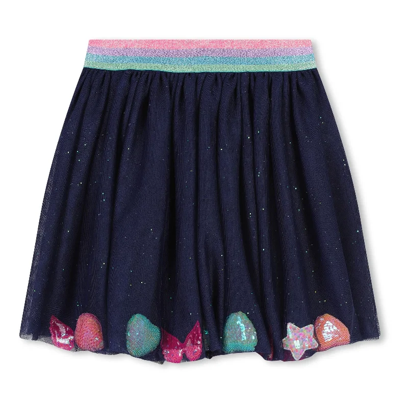 Fashion Trend Women's Top Navy Glitter Lined Tulle Skirt