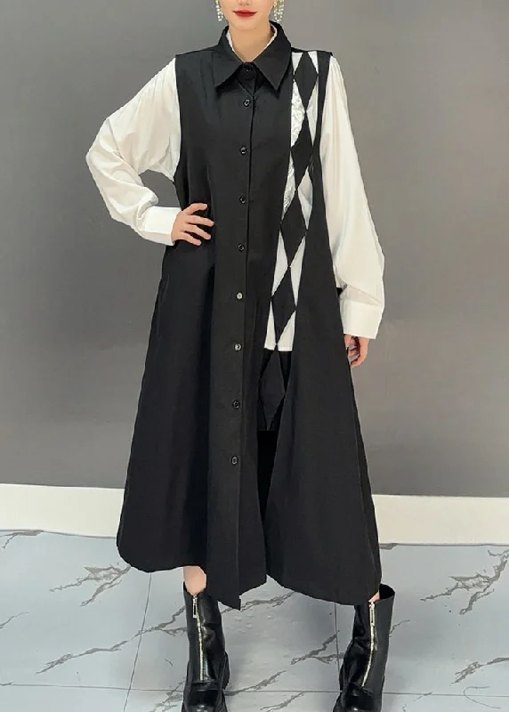 cozy night-out dresses & jumpsuits Original Design Black Peter Pan Collar Button Long Dresses Spring