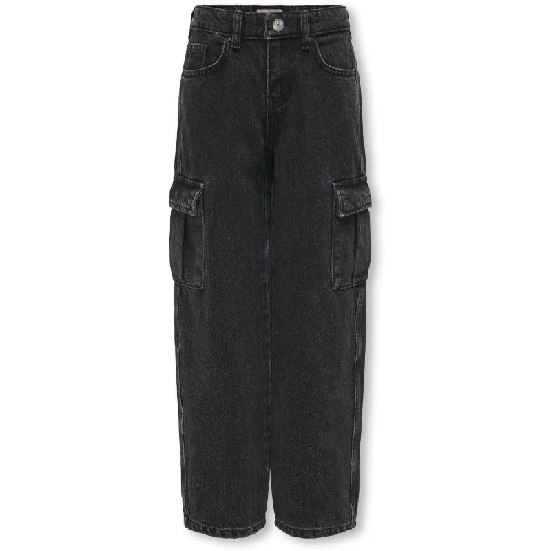 Exquisite Craftsmanship kids ONLY Washed Black Harmony Wide Cargo Carrot Jeans Noos